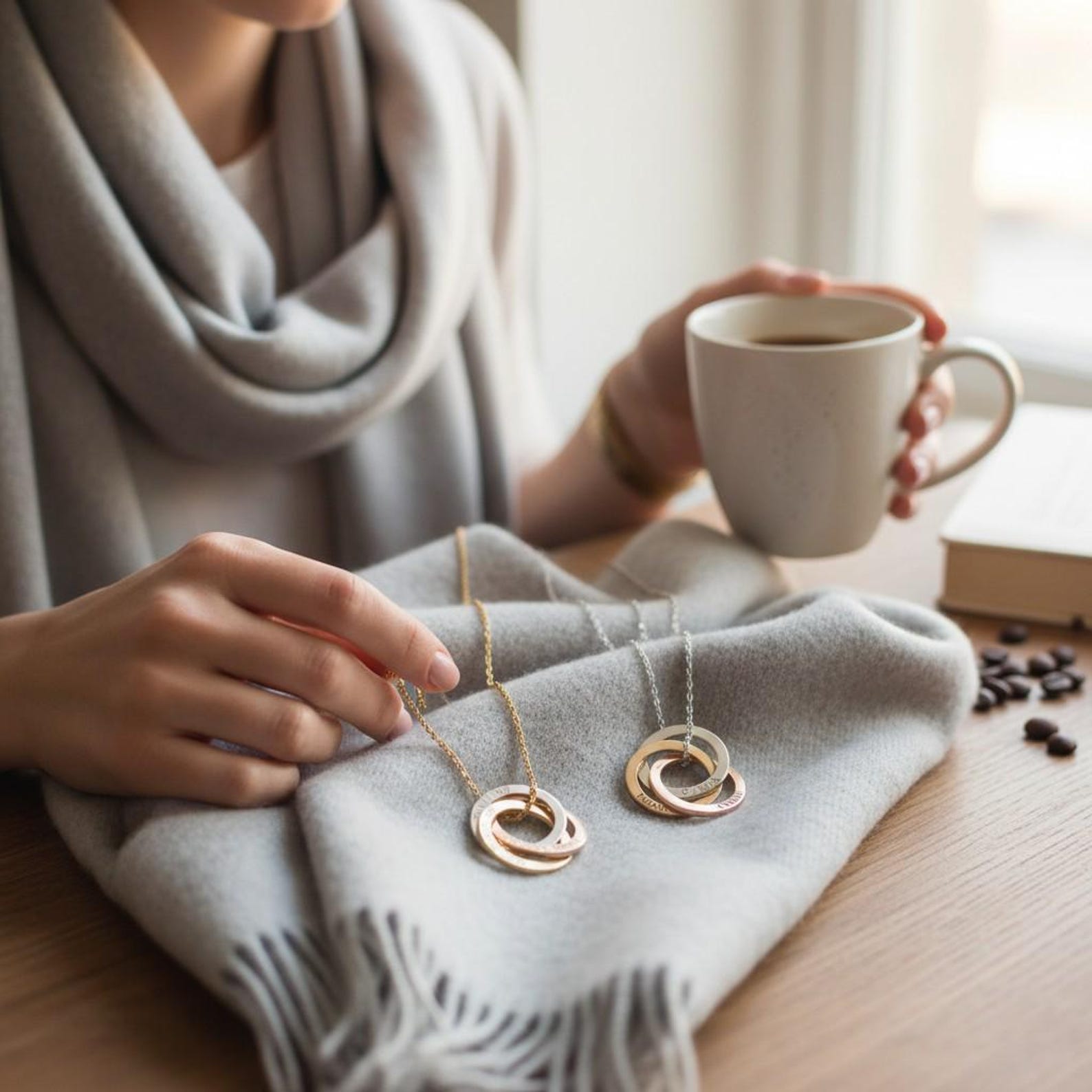 Custom Name Necklace with Interlocking Circles, Personalized Family Jewelry in Sterling Silver