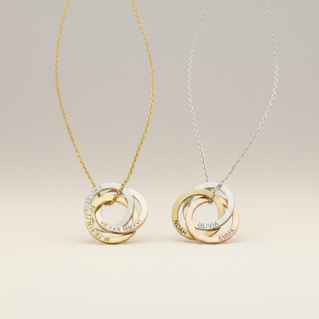 Custom Name Necklace with Interlocking Circles, Personalized Family Jewelry in Sterling Silver