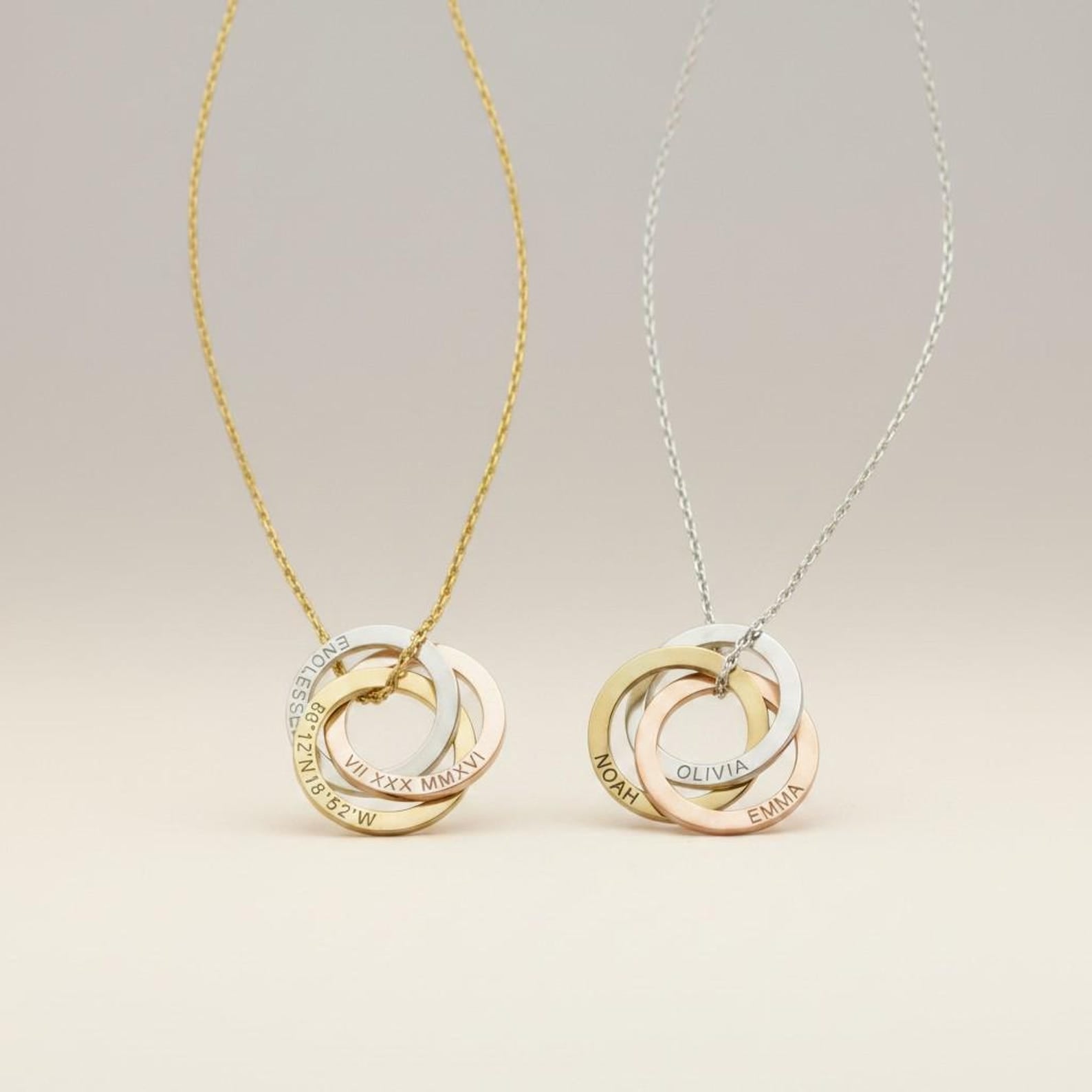 Custom Name Necklace with Interlocking Circles, Personalized Family Jewelry in Sterling Silver