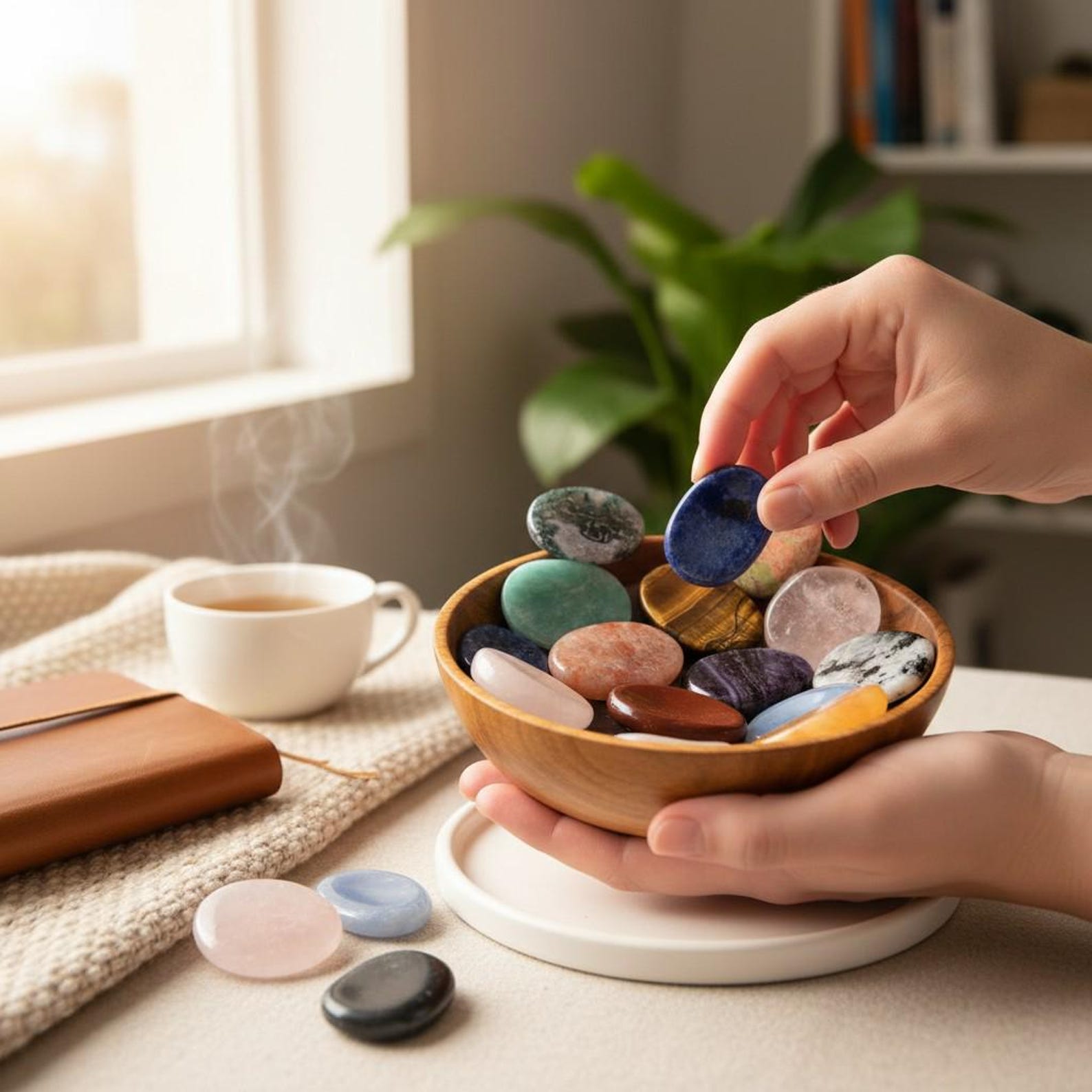 Polished Worry Stone for Anxiety Relief, Smooth Palm Crystal for Meditation
