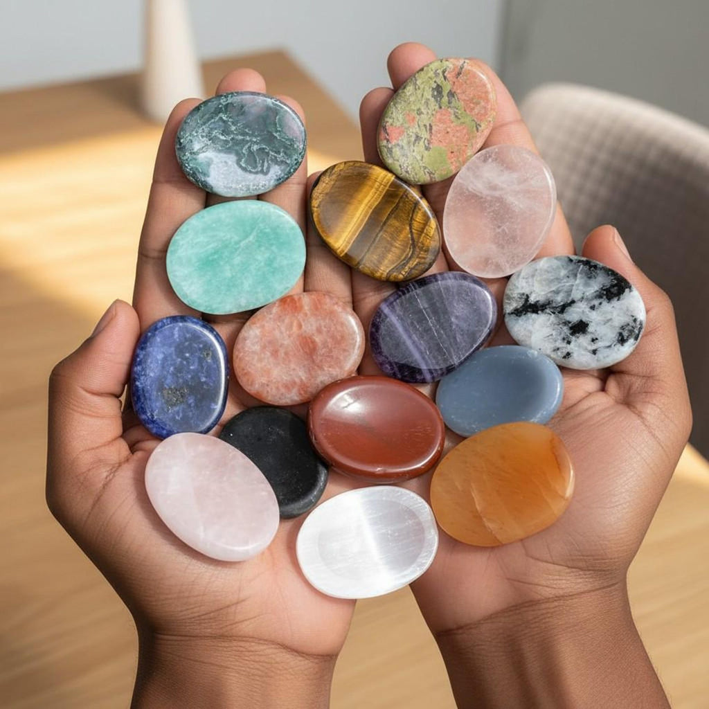 Polished Worry Stone for Anxiety Relief, Smooth Palm Crystal for Meditation