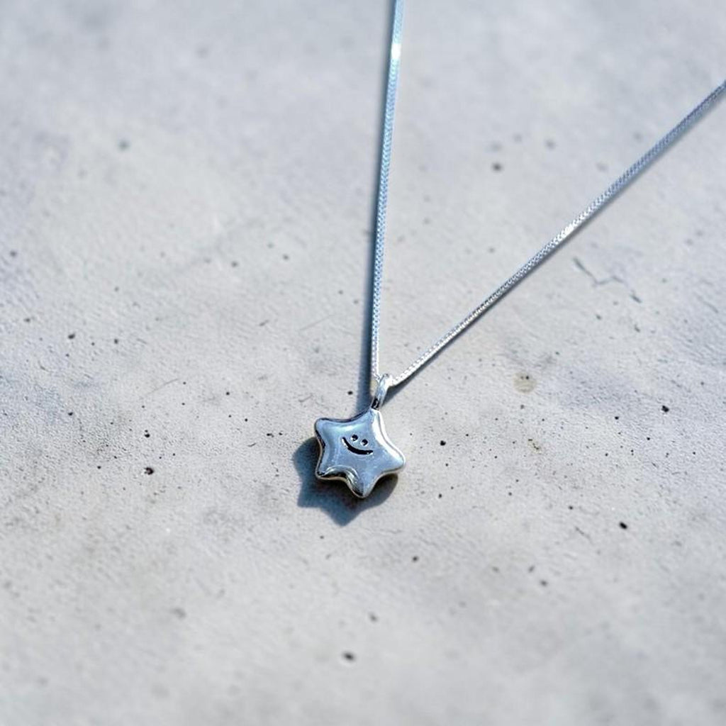 Sterling Silver Star Necklace | Dainty Smiley Pendant, Minimalist Everyday Jewelry