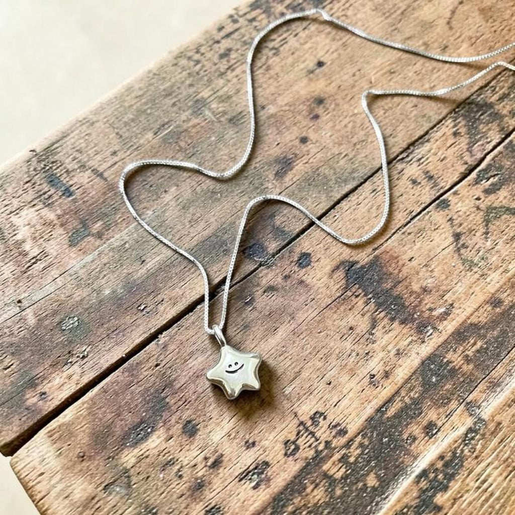 Sterling Silver Star Necklace | Dainty Smiley Pendant, Minimalist Everyday Jewelry