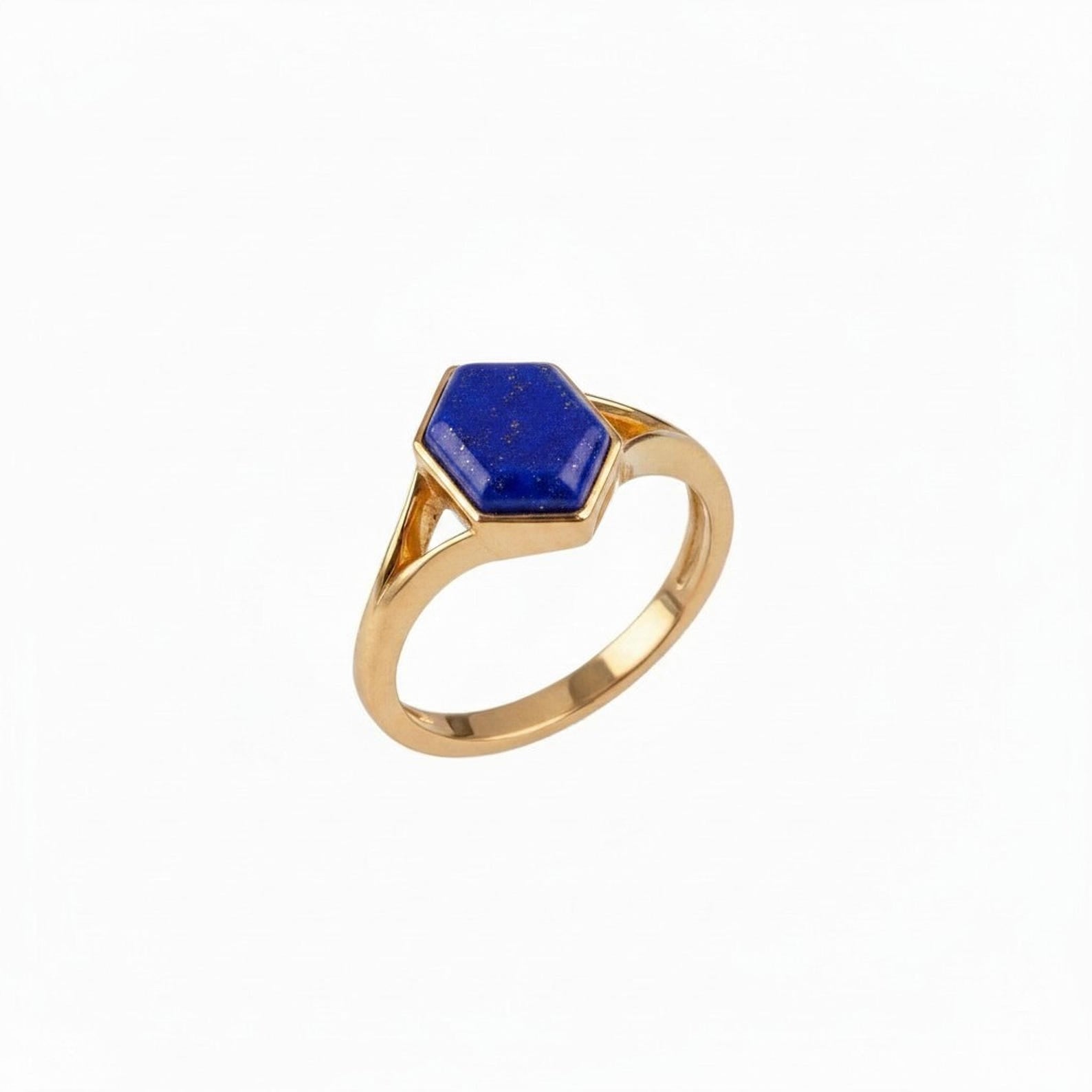 Hexagon Ring with Vibrant Gemstone, Gold Plated Sterling Silver in Minimalist Design