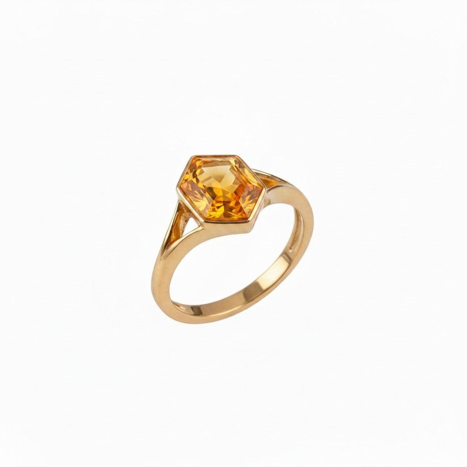 Hexagon Ring with Vibrant Gemstone, Gold Plated Sterling Silver in Minimalist Design