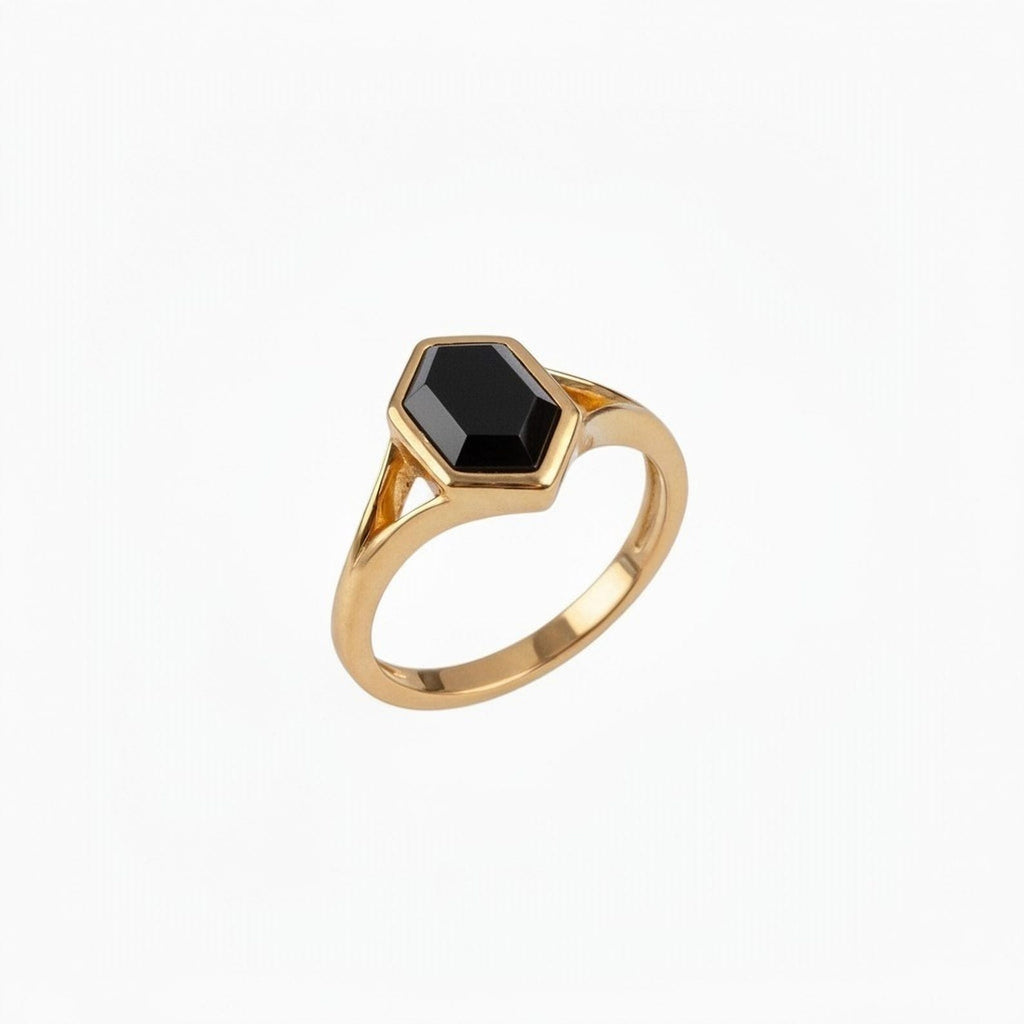 Hexagon Ring with Vibrant Gemstone, Gold Plated Sterling Silver in Minimalist Design