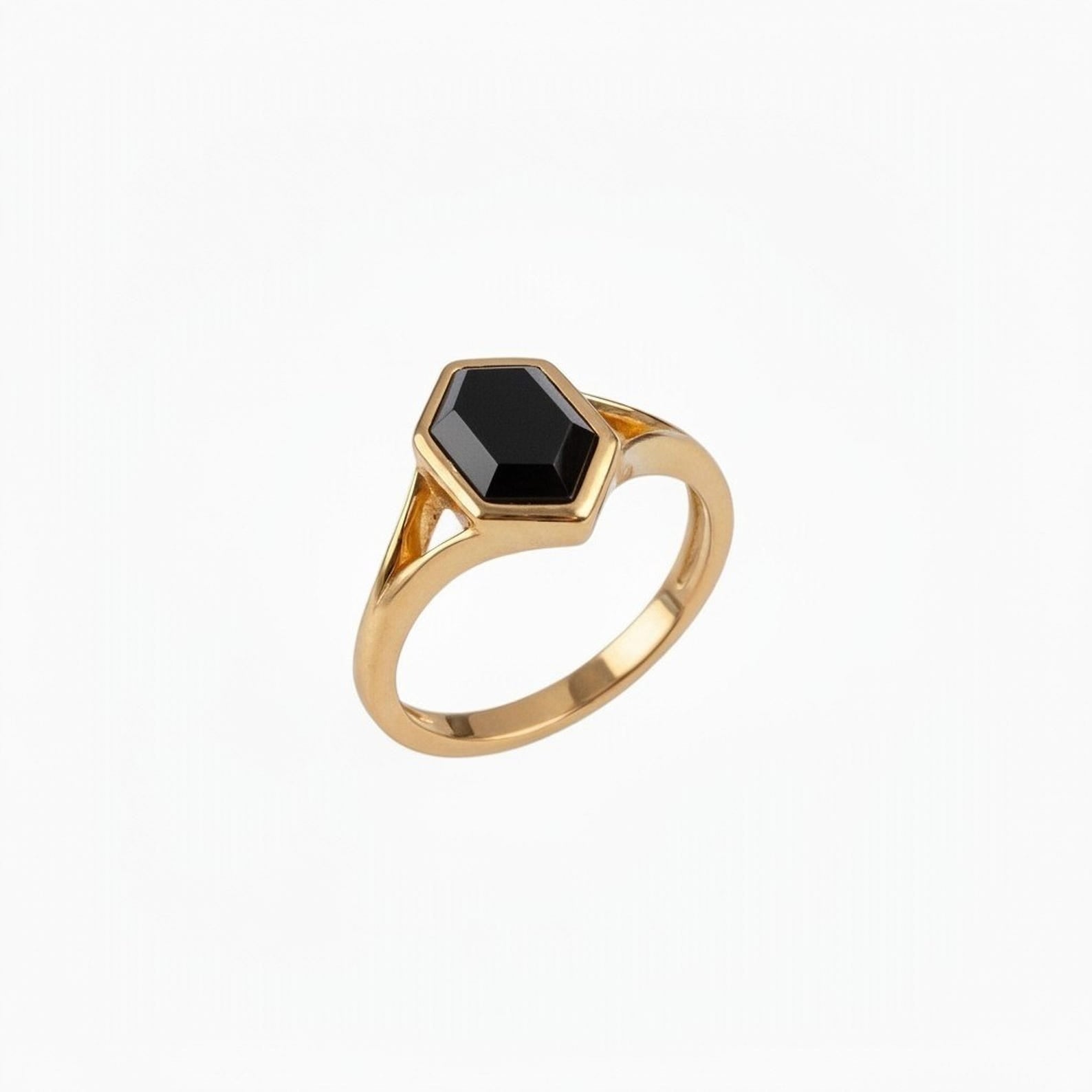 Hexagon Ring with Vibrant Gemstone, Gold Plated Sterling Silver in Minimalist Design