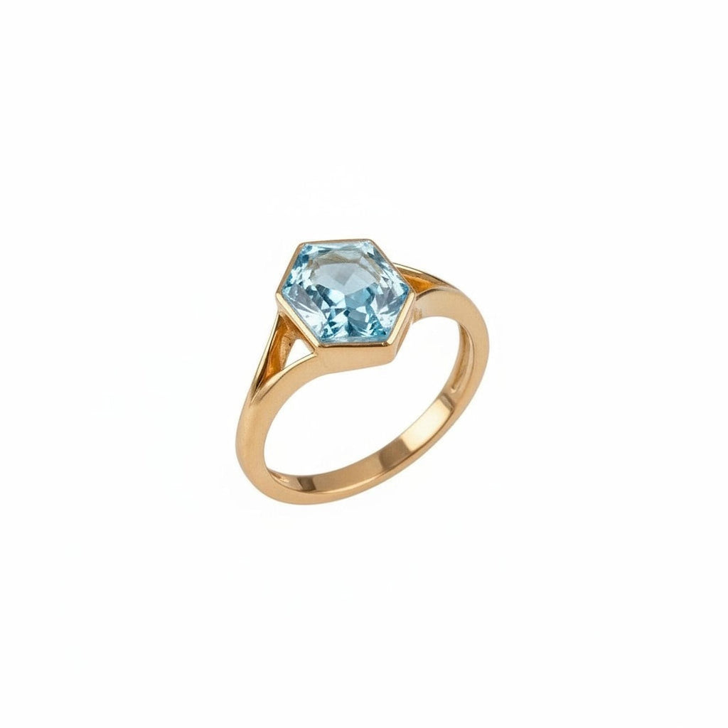 Hexagon Ring with Vibrant Gemstone, Gold Plated Sterling Silver in Minimalist Design