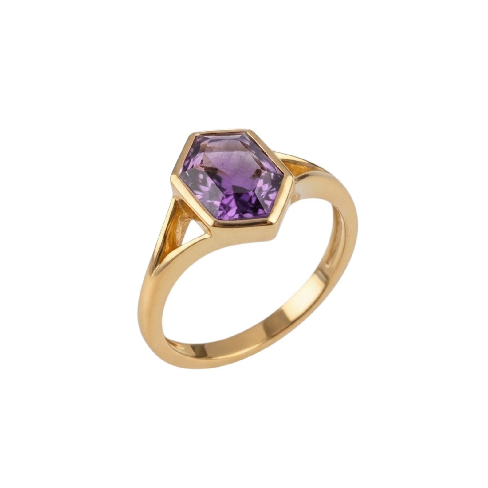 Hexagon Ring with Vibrant Gemstone, Gold Plated Sterling Silver in Minimalist Design