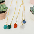 Fish Pendant Necklace, Carved Gemstone with 18K Gold Plated Chain